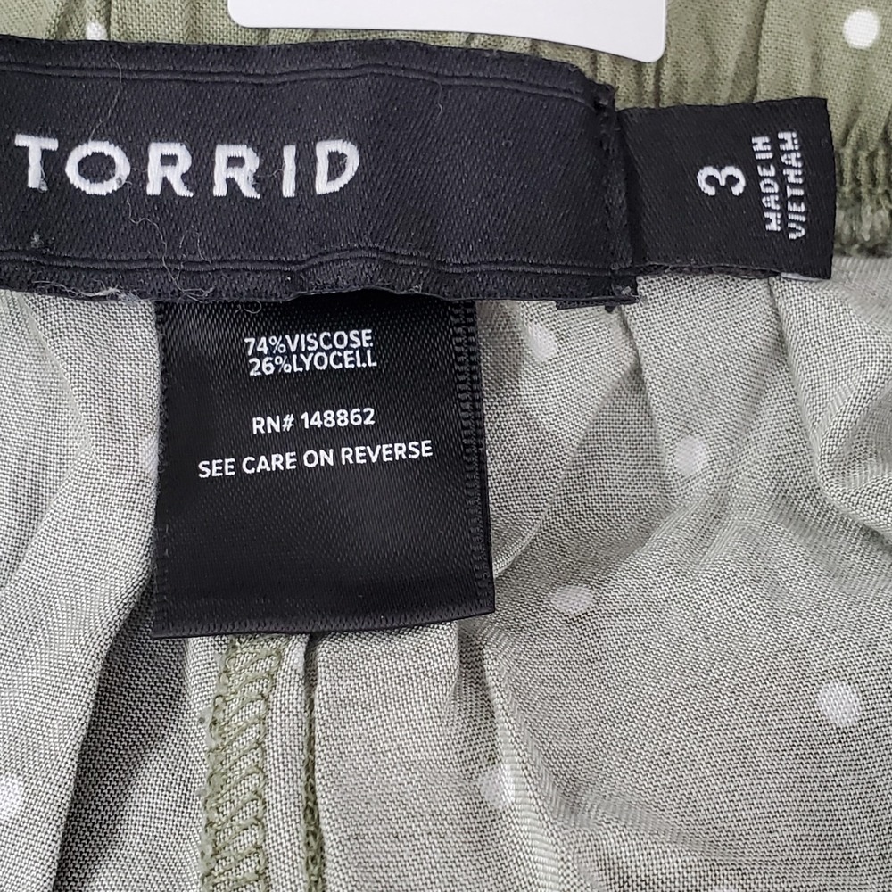 Torrid Women Pants 3 Green Polka Dot Wide-Leg Cropped 28" Inseam - Picture 3 of 10